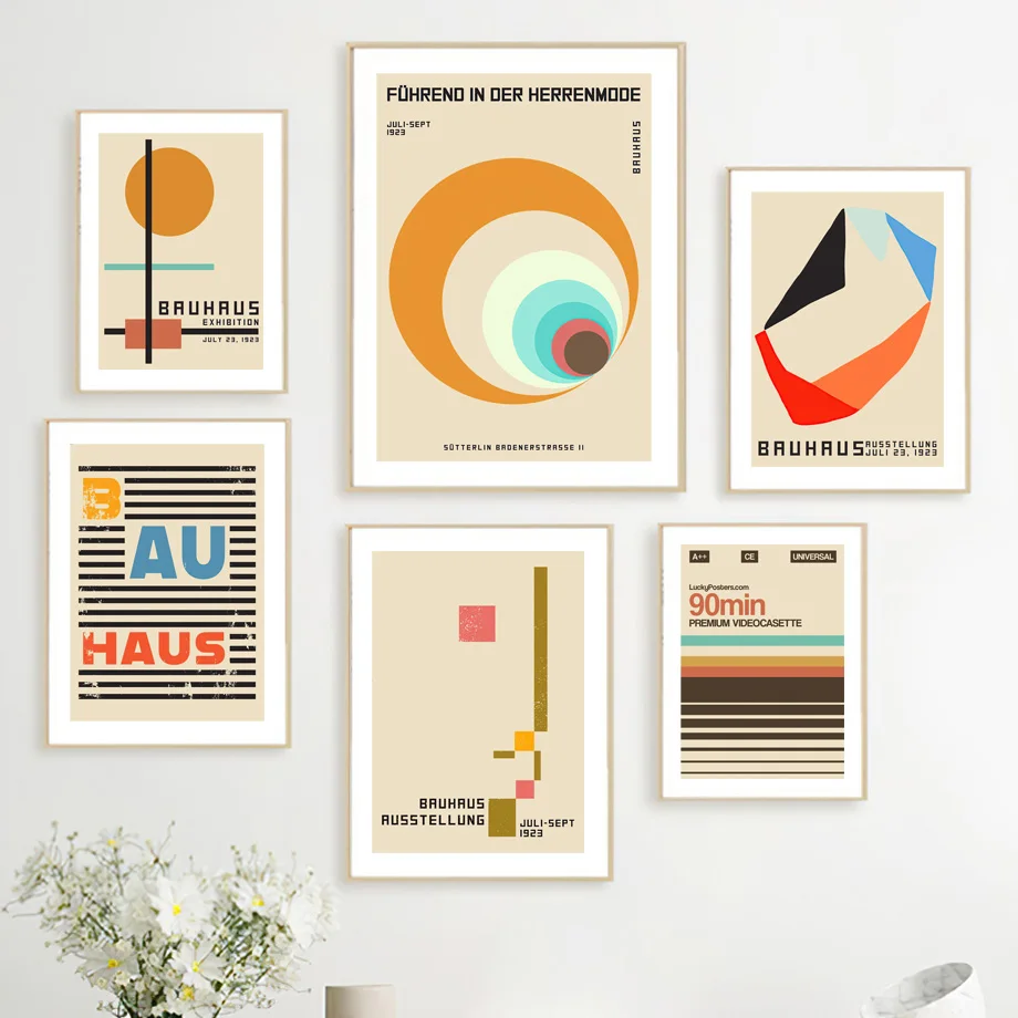 

Bauhaus, художественная выставка, винтажная Геометрическая линия, солнце, настенная Картина на холсте, скандинавский постер, художественные принты для гостиной, Декор