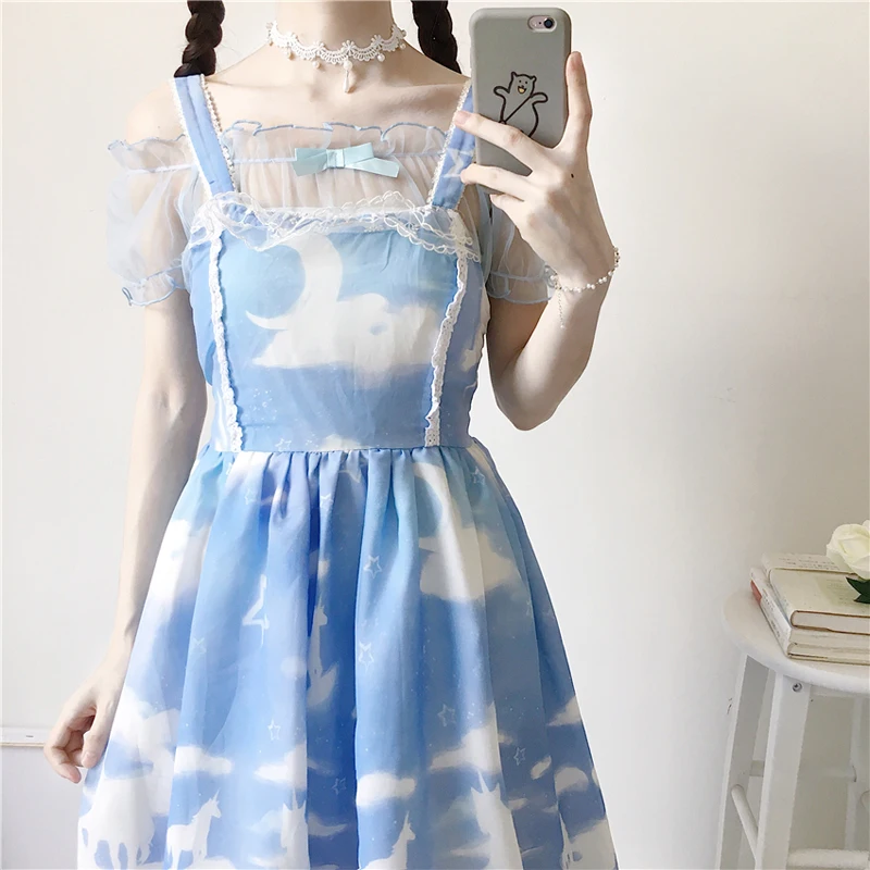 Summer Mesh Short Sleeve Lolita Tops Women Sweet Transparent Kawaii Princess Bow Shirt Mori Girl Fairy Sheer Thin Bottom Blouse lolita blouses