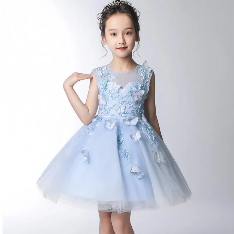 

Elegant Butterfly Appliques Girls First Communion Dresses Pageant Party Princess Baby Baptism Gown Flower Girl Dress for Wedding