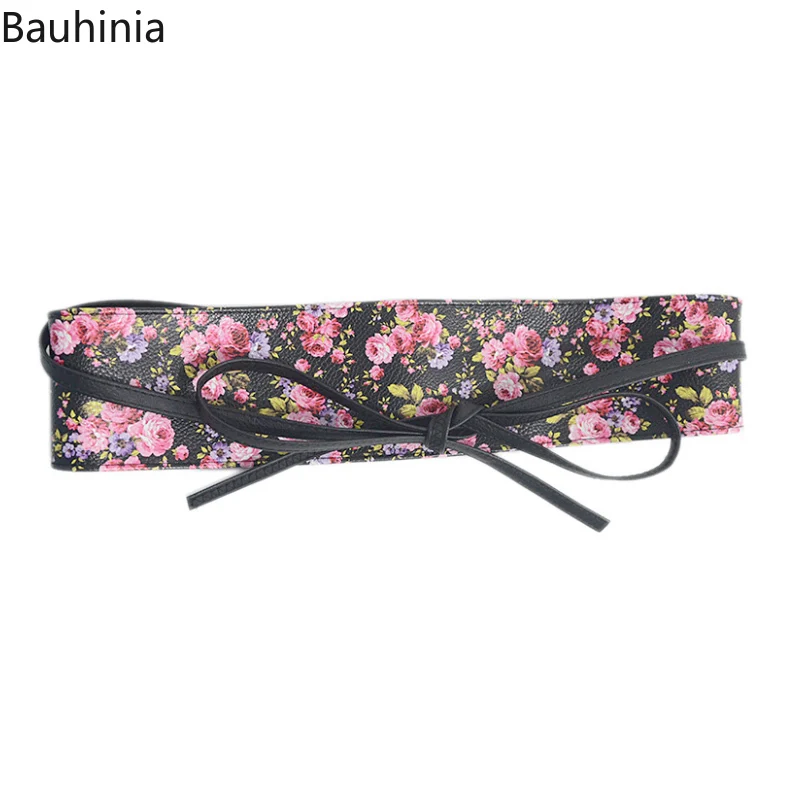 

New Summer Hot Sale Casual 60-90cm Flower Pattern Decorative Wide Belt Fashion Luxury PU Leather Woman Cummerbunds