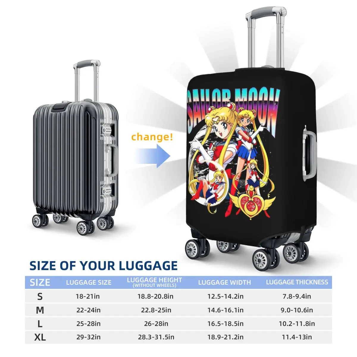 Custodia protettiva per valigia personalizzata Sailors Moon Usagi Tsukino Coperture protettive per bagagli giapponesi elastiche per 18-32 pollici - immagine 6
