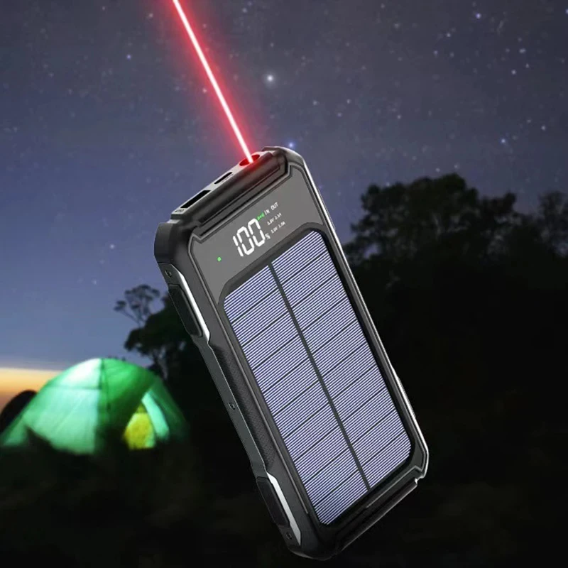200000mAh Solar Power Bank Large Capacity 4 in 1 Built in Cables Intelligent Digital Display Power Supply for iPhone Samsung 6