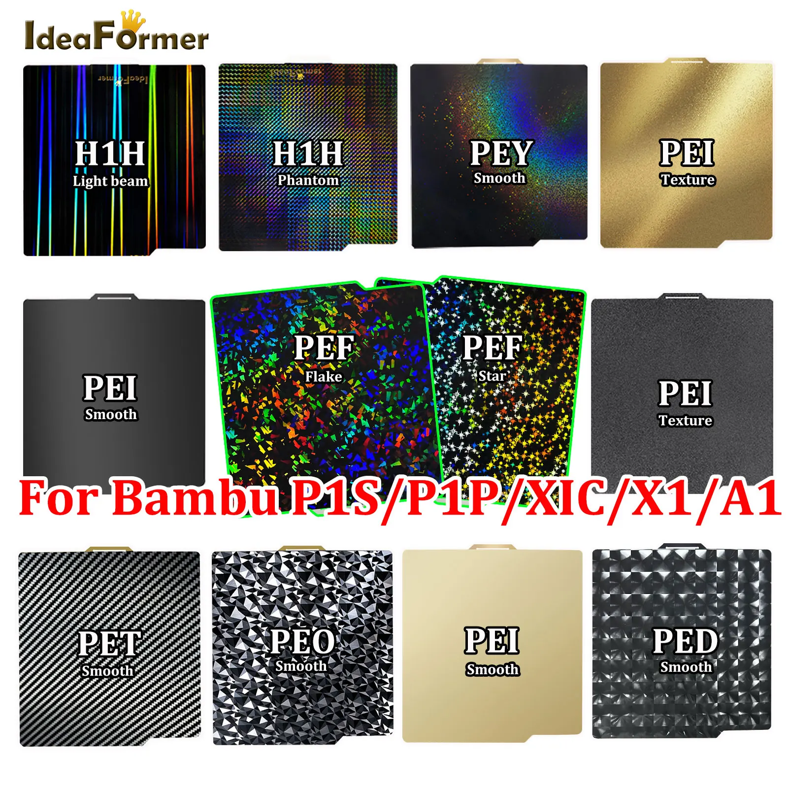 Ideaformer Per Bambu Lab Build Plate Pey Build Plate P1S X1C Textured Pei Sheet 257X257Mm Peo Sheet Per P1P X1 Bamboo Heated Bed