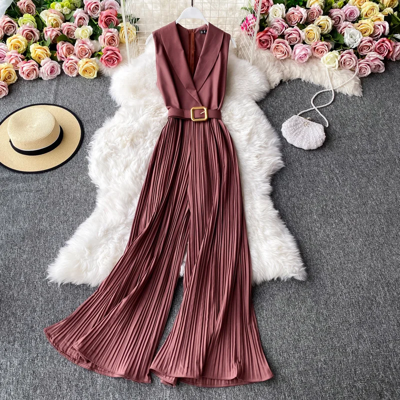 

French Retro Elegant Professional OL Fashion Flared Wide Leg Pants Suit Collar jumpsuit 2023 fashion women's Clothing
