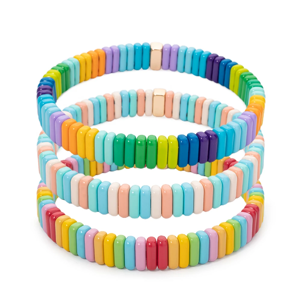 BEUTIFOR Neue Ankunft Regenbogen Emaille Armbänder für Frauen Boho Candy Farbe Perlen Elastische Bunte Armreif Frauen Charme Schmuck 2024 – Detail 7