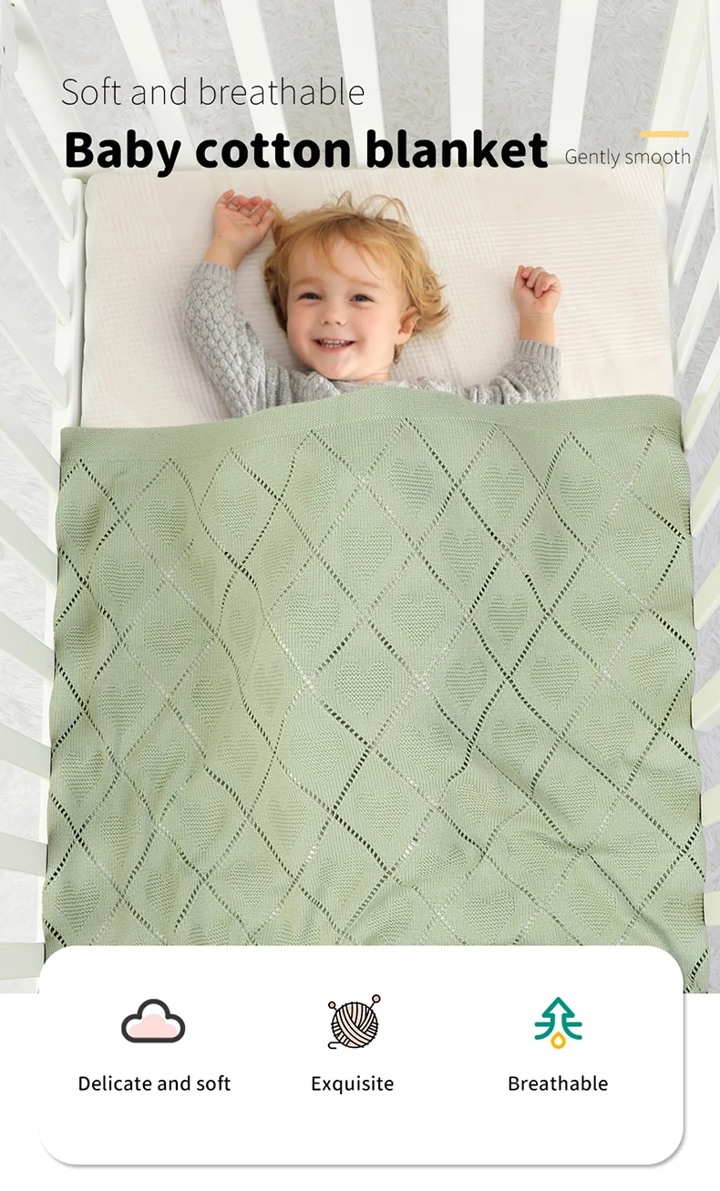 Description Picture 2 of itemBaby Blanket Cotton Knit Newborn Boy Girl Bedding Quilt 90*70CM Infant Stroller Swaddling Fashion Solid Loving Plaids Super Soft