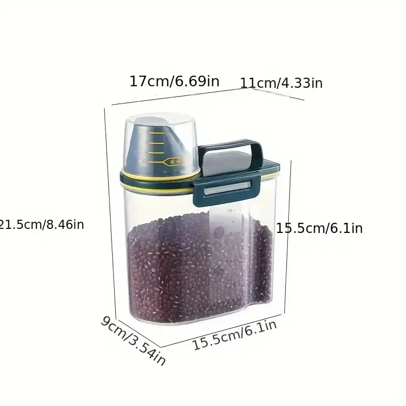 Airtight Waterproof Pet Food Storage Dispenser with Measuring Cup Handle
