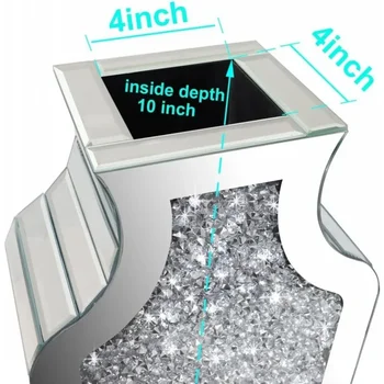 Crystal Silver Glass Decorative Mirror Vase Large Size Luxury Home Décor Vase Crushed Diamond Mirror Vase 27 Inch High Decor 5