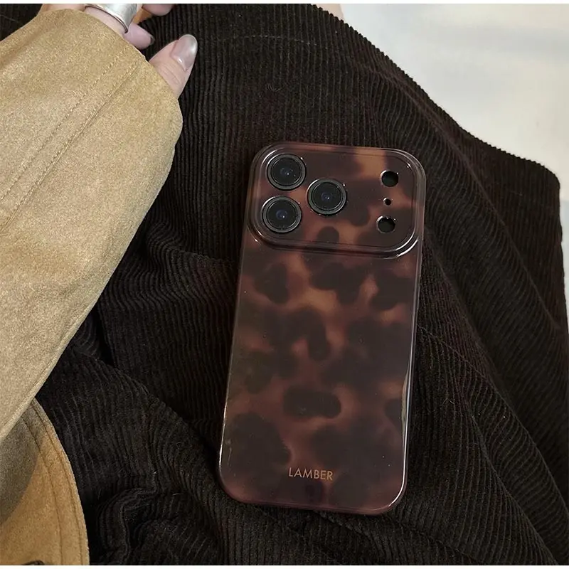 Vintage Bernsteinfarbene Schildpatt-Leoparden-Handyhülle Neue Stoßfeste Glänzende Weiche Schutzhülle für iPhone 17 Air 16 15 14 Plus 13 12 11 Pro Max – Detail 5