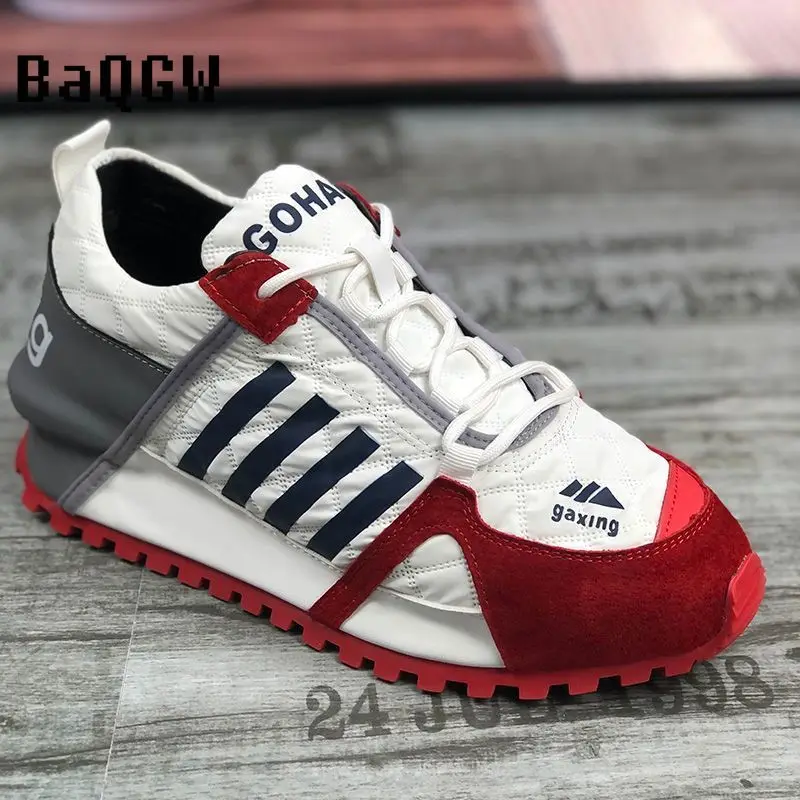 Gestreiftes Design Männer Chunky Sneakers Mode Brief Casual Leder Stoff Obermaterial Erhöhte interne Abdeckung Boden Plattform_voghion.com