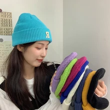 

Stylish Universal Knitted Hat For Women Girls Candy Color Simple All-match Cashmere Knitted Beanies Winter Warm Soft Hats