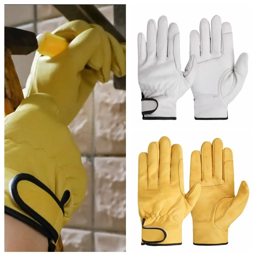 

Yellow White Working Gloves Soft Thickening Protective Safety Gloves Motorcycle Riding Sheepskin Leather Gardening Glove