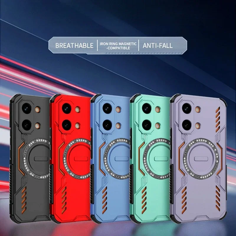 Rugged Hollow Heat Dissipation Armor Phone Case with Magnetic Shockproof Cover