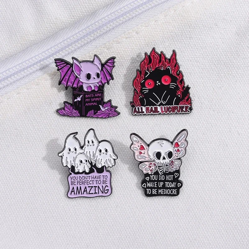 DINGJIN 4 Pcs Punk Enamel Brooch Pin Bat Bee Skeleton
