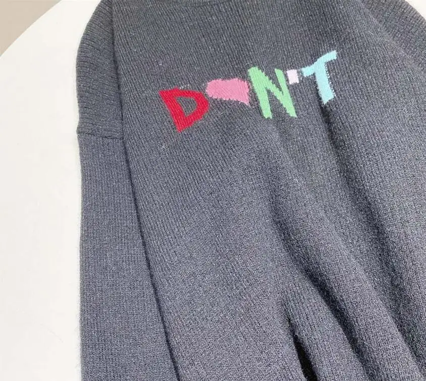 New 2022 Ladies Fashionable Sweater One Size Fits All Women Trendy Long Sleeve Pullover Knit Tops Sweater with Colorful Letters