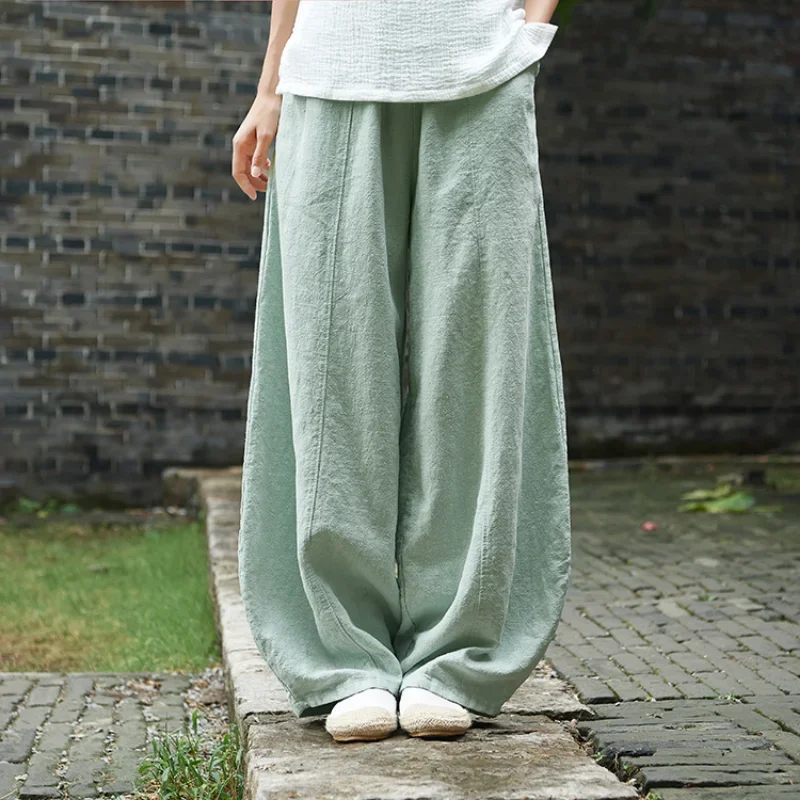 Autumn Summer Cotton Linen Chinese Traditional Style Bottoms Zen Retro Slimming Casual Loose Bloomers Trousers for Women