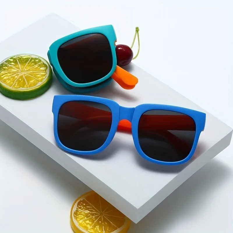 Foldable Glasses 1 Pair Foldable Glasses for Boys & Girls Portable Square Frame Travel Glasses Playful Design Durable Lenses Outdoor