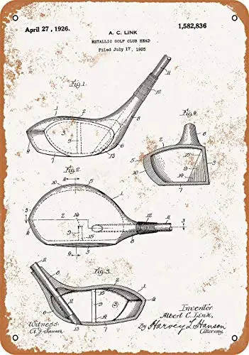 

Металлический жестяной знак 8x12 дюймов 1926 металлический гольф-клуб водитель патент винтажный вид металлический знак