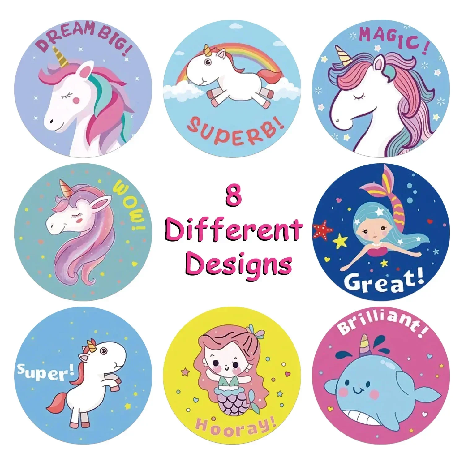 Cartoon Unicorn Stickers Children's Reward Stickers Teachers Encourage Students Gift Decorations and Labels 50-500pcs cartoon stickers cartoon sticker