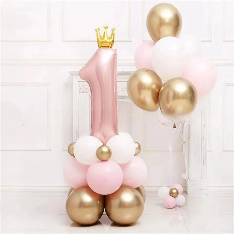 Birthday Latex Balloons Pink Blue Crown Number Gifts Toys Party Decorations Baby Shower Globos Supplies