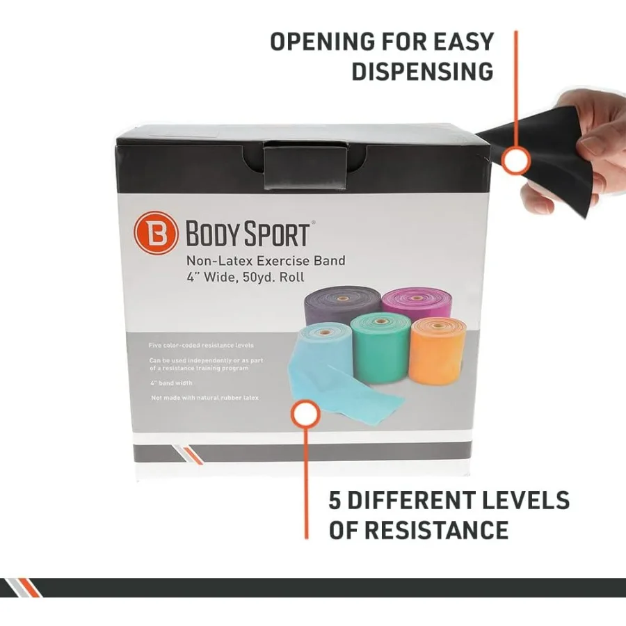 Exercise Band, 50 yd. x 4 in. Roll - Home & Gym Fitness Equipment for Stretching, Strength Training & Physical Therapy