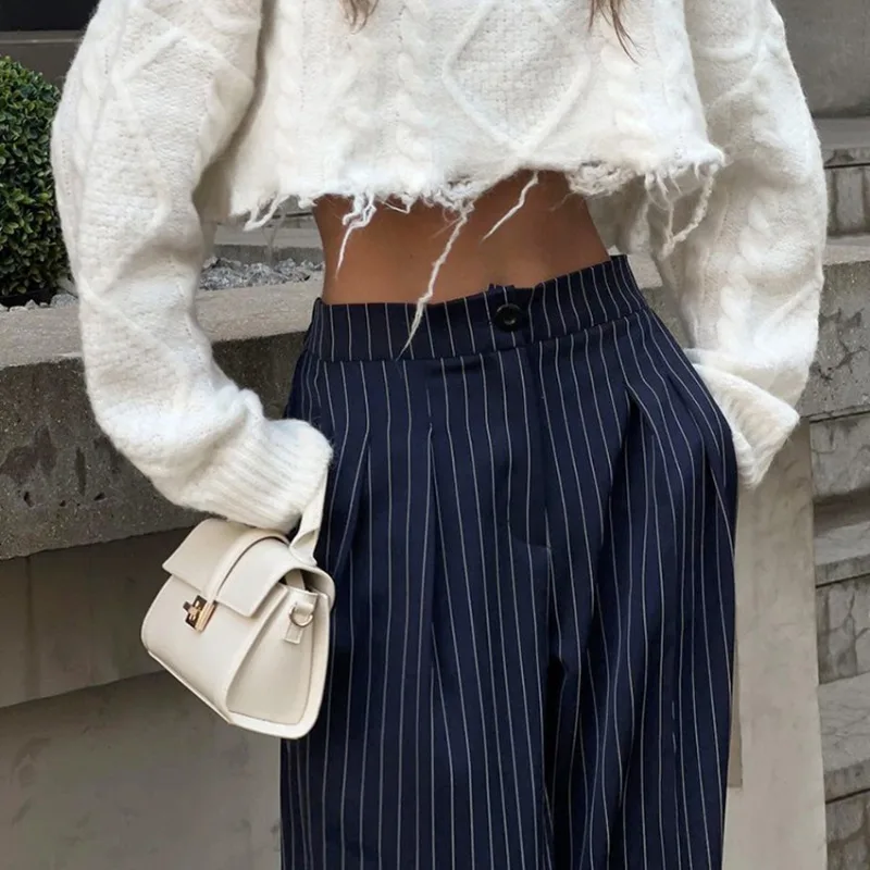 Spring & Summer 2024 New Professional Fashion Striped Wide Leg Pants for Women Female Clothes Women's Casual Drape Suit Trousers