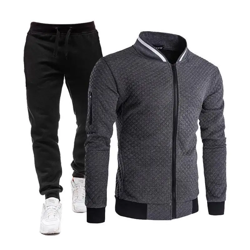 Men's Spring and Autumn Youth Popular Style Fashion Baseball Suit Zipper Stand up Collar Sweater Coat Casual Sports Set