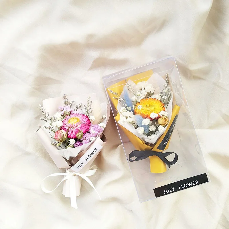 1PC Mini Dried Flowers Bouquet with PVC Box Valentine's Day Small Dry Flowers Photography Backdrop Decor Wedding Party Supplies
