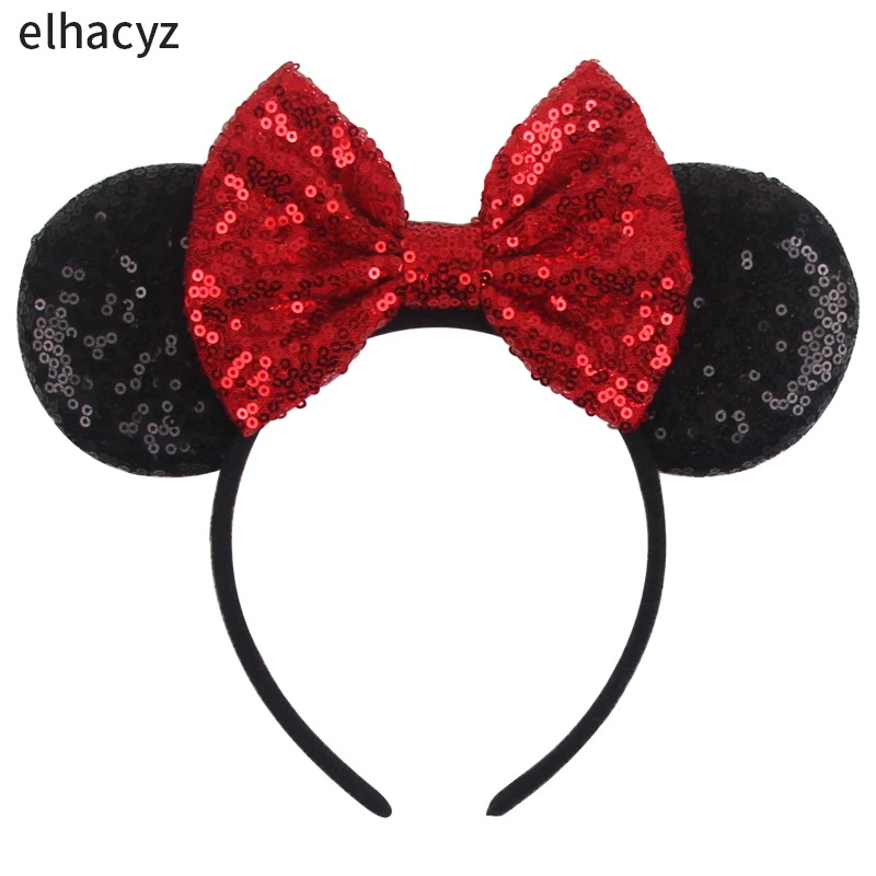 Disney Colorful Sequins Bows Mickey Mouse Ear Headband for Adults Festival Party Hair Accessories Women Girls Rainbow Hairbands