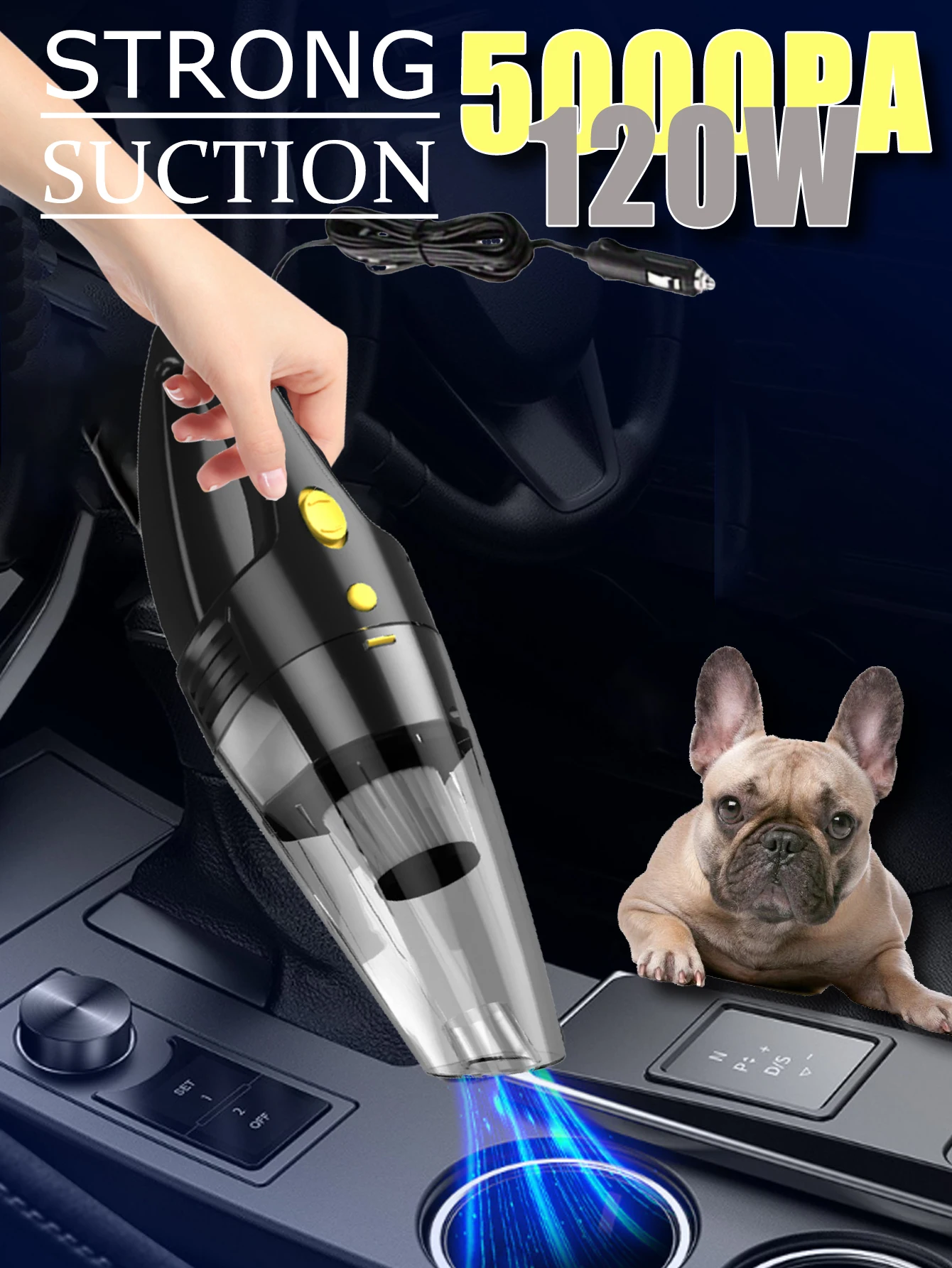 Car Vacuum Cleaner Wired Air Compressor Handheld Auto Interior Vacuum 12V 5000PA Strong Suction Cleaning Machine Air Compressor