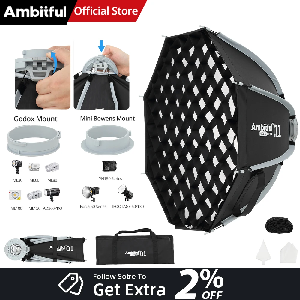 AMBITFUL Q1 30cm 45cm 옥타 소프트박스 퀵세팅 디자인 미니 보웬스..