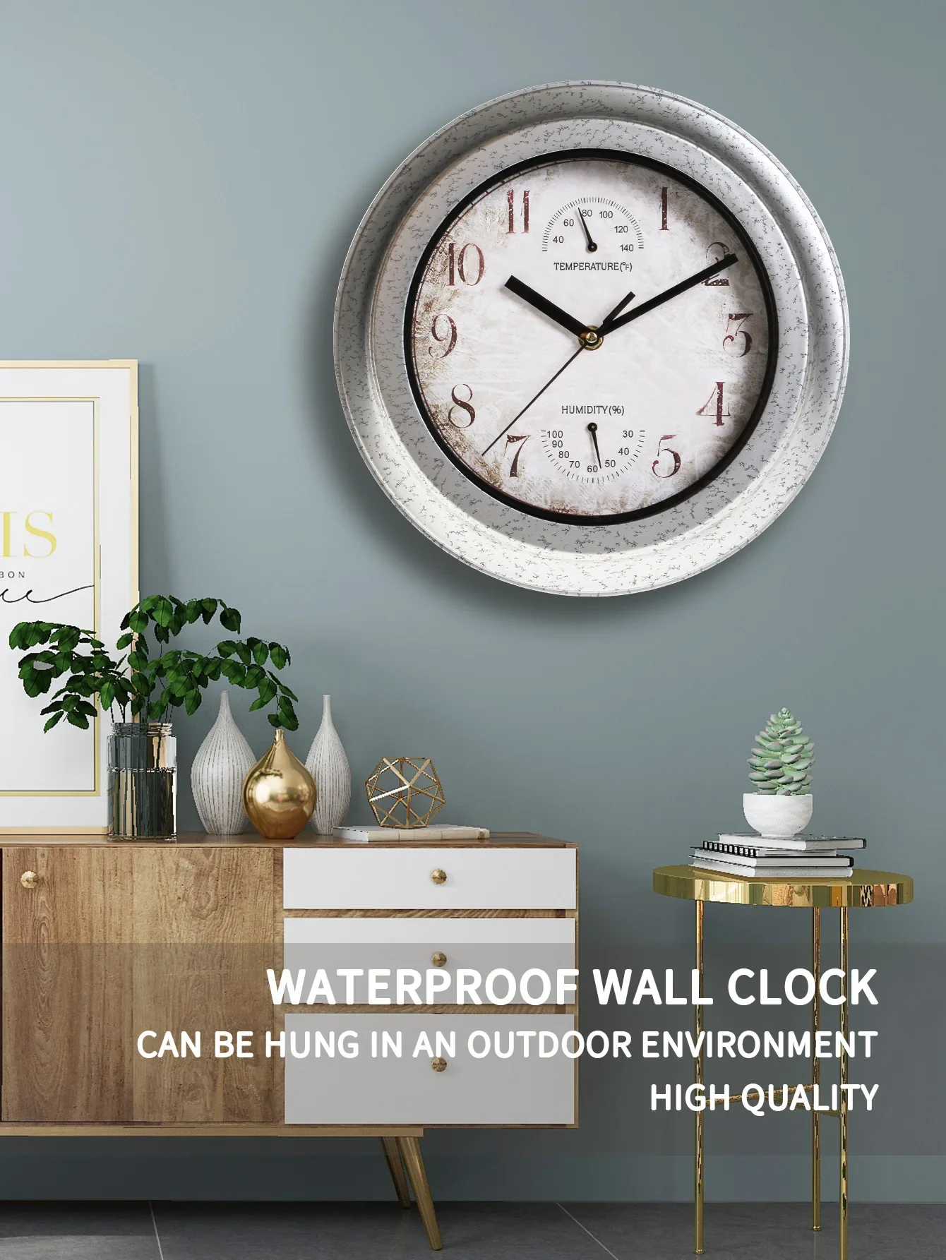 Description Picture 2 of item100% Waterproof Wall Clock Outdoor Bathroom Kitchen Patio Shop Living Room Decorative Wall Clock Stylish Silent Wall Clock â„‰ &â„ƒ