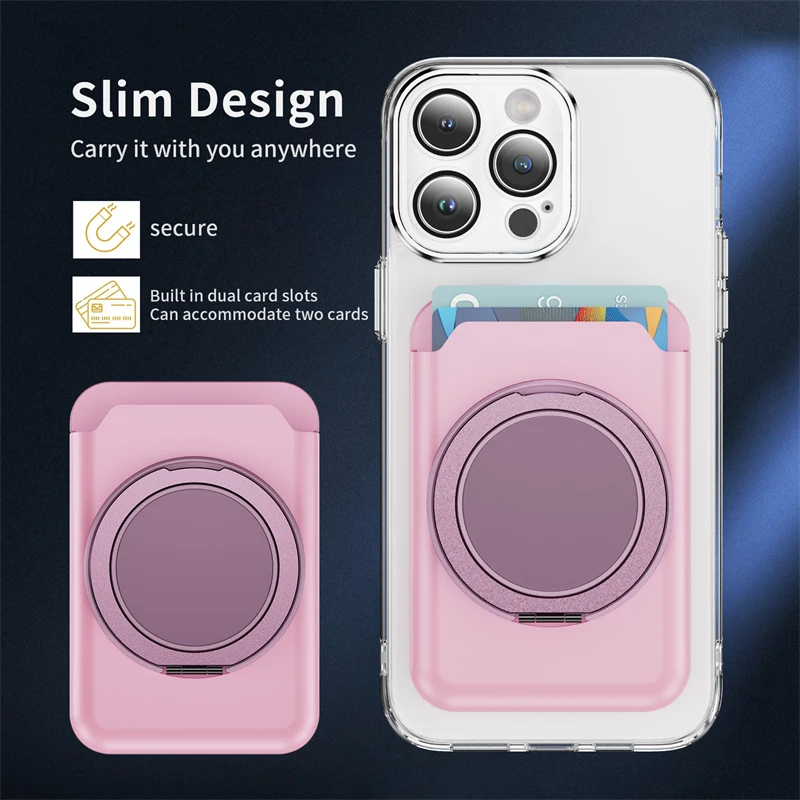 Premium 2-in-1 Leather Wallet Card Holder with Magnetic Ring Stand