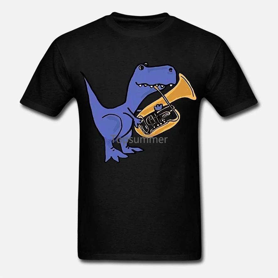 

New Men Summer Tops Casuals Shirts Funny T Rex Dinosaur Playing Tuba Printed T Shirt Men Cotton T Shirt New Style