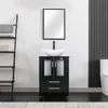 24" Modern Bathroom Vanity Sink Combo Black Stand Cabinet with White Boat Ceramic Vessel Sink & Water Save Faucet & Pop Up Drain 2