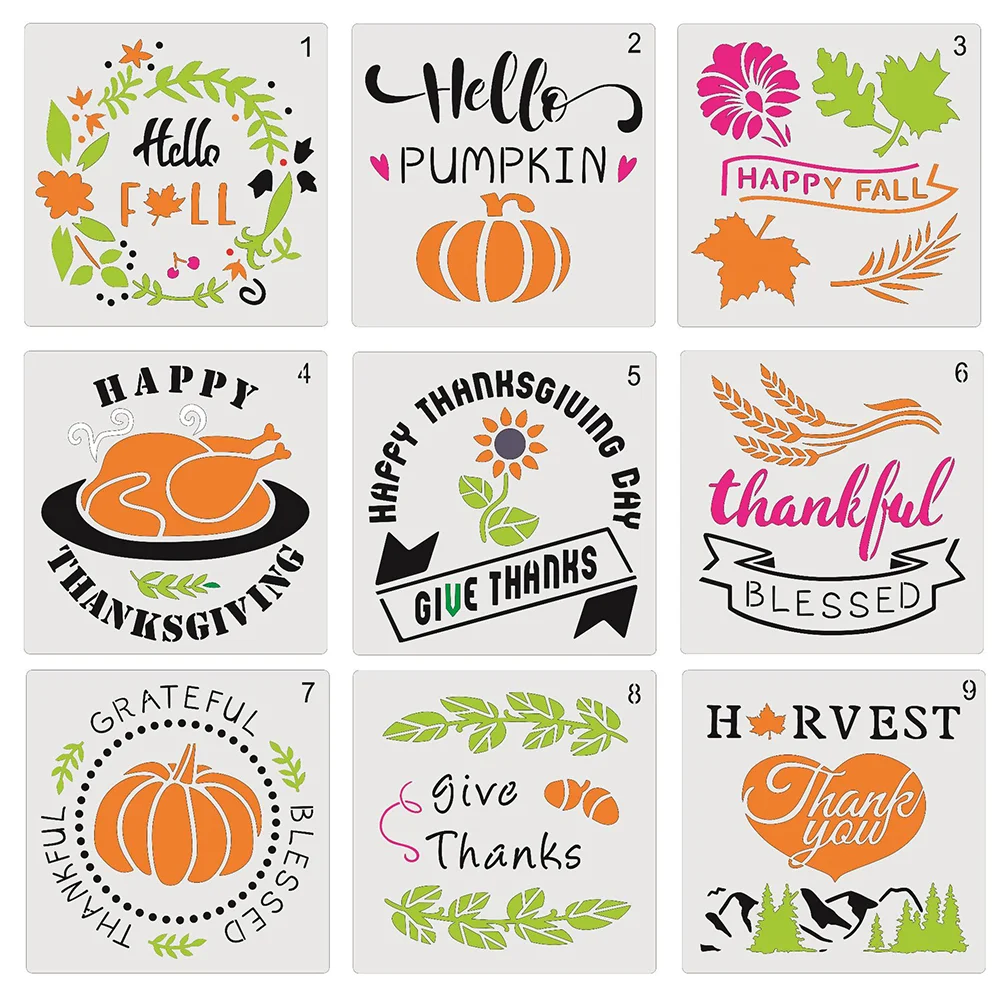 9 Pcs Thanksgiving Hollow Out Mold Plastic Stencils Template DIY Drawing Templates Painting Pet