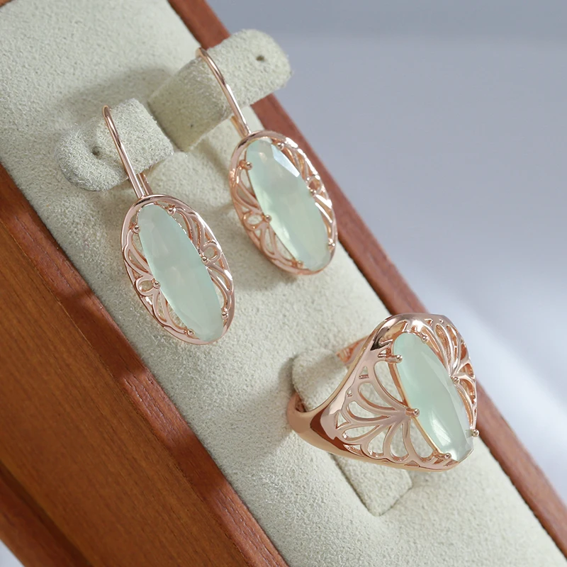 Женский комплект ювелирных изделий из кольца и серёжек, розовое золото 585пробы