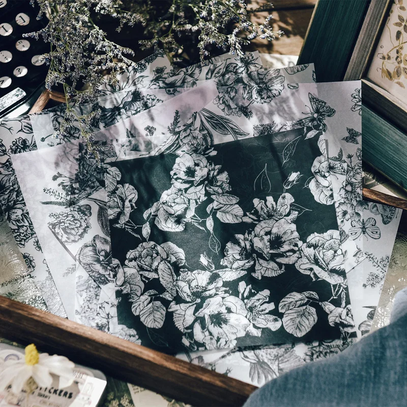 12sheet-floral-draw-transparent-vellum-paper-craft-paper-junk-journal