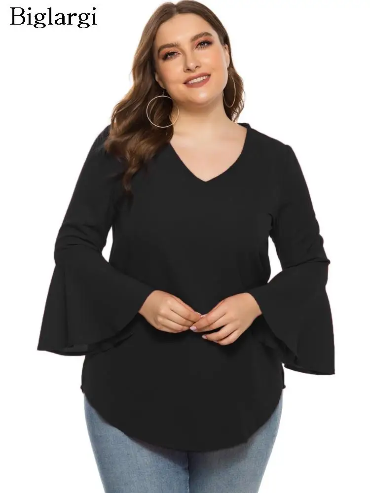 

Plus Size Autumn Long Tops Women Long Sleeve Office Ruffle Ladies Blouses Irregular Fashion Casual Loose Woman Tops 2023