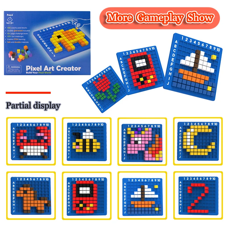 Children Pixel Block Puzzles Board Game Toys Montessori Logical Thinking Training Matching Game Pixel Art Cube Educational Toys