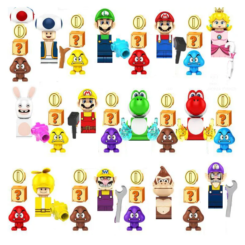 Seria Kf6186 Super Mary Zestaw Mario Bros Luigi Yoshi Księżniczka Brzoskwinia Kinopio Wraio Mini Klocki Zabawki Figurki Akcji