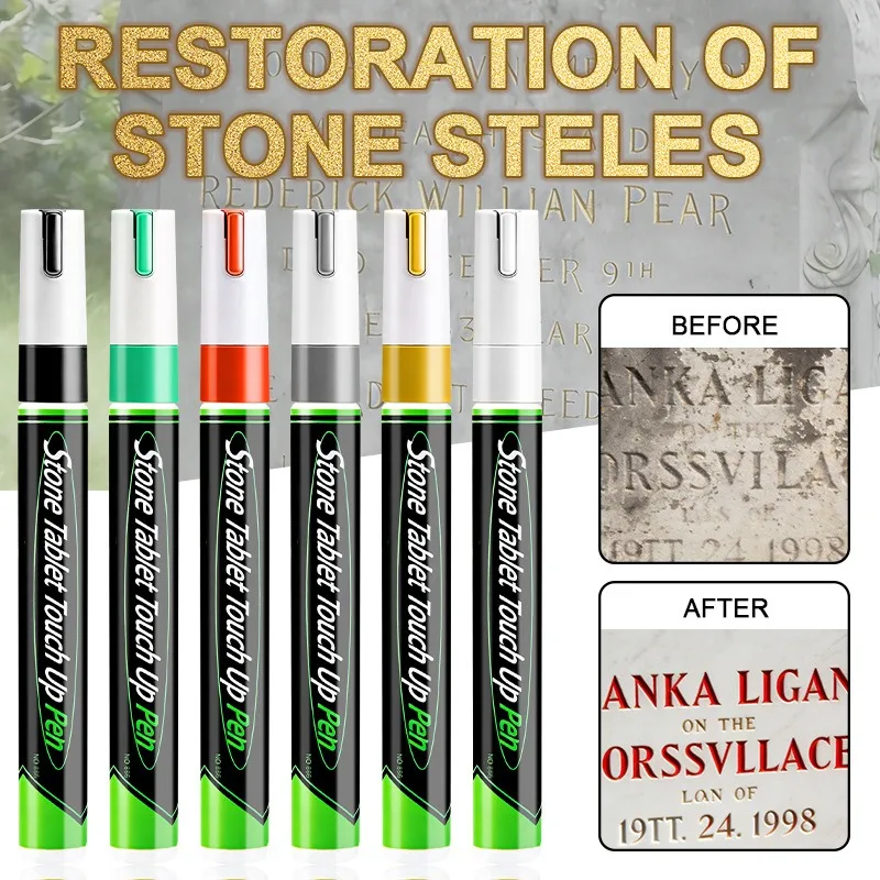 비문 복원 펜, 터치업 페인트 펜, 묘비 금도금 비문, 금색 복원 펜, 검정색, 금색