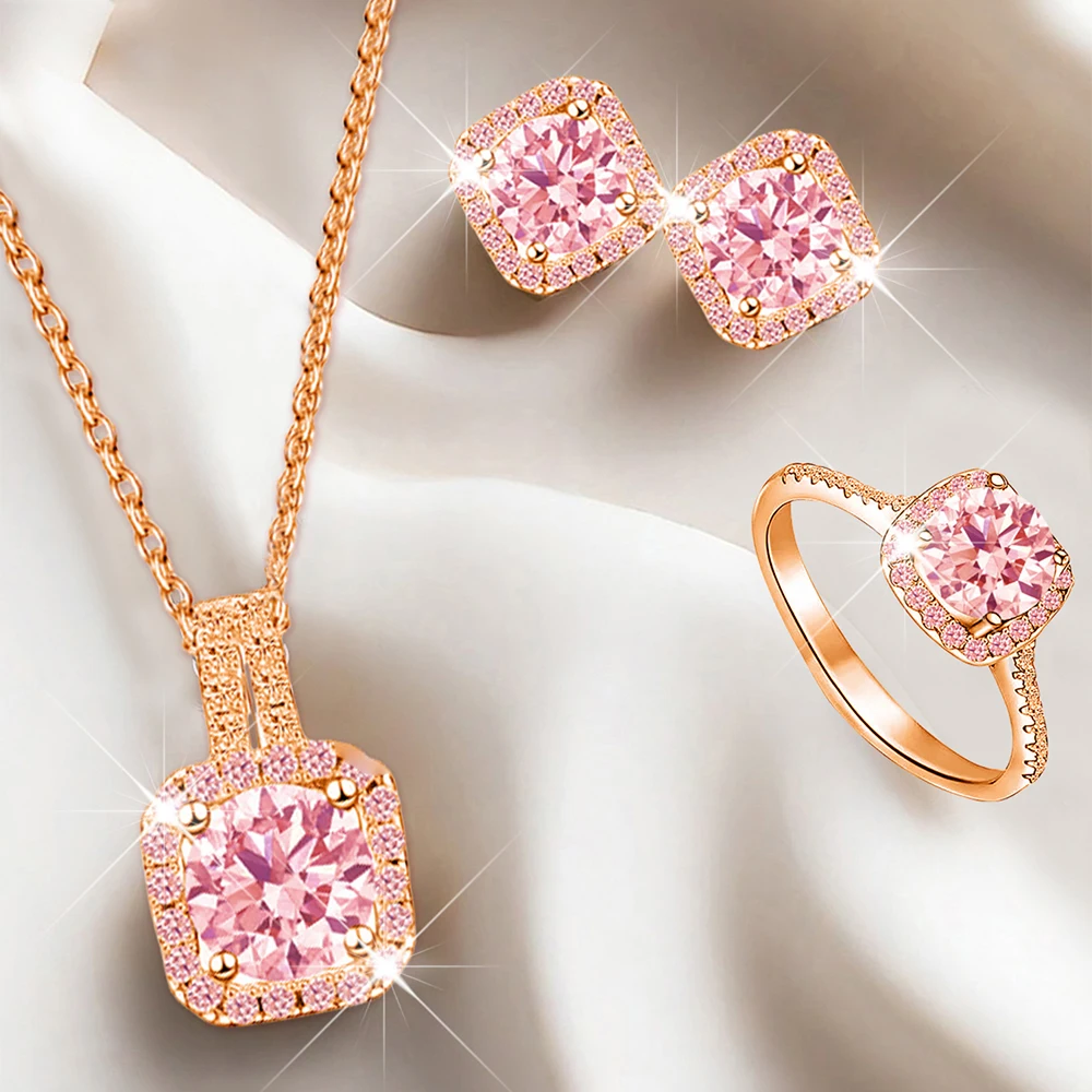 Jewelry Sets Shiny commemorative creative necklace earrings ring fashionable versatile party Christmas gift 4pcs