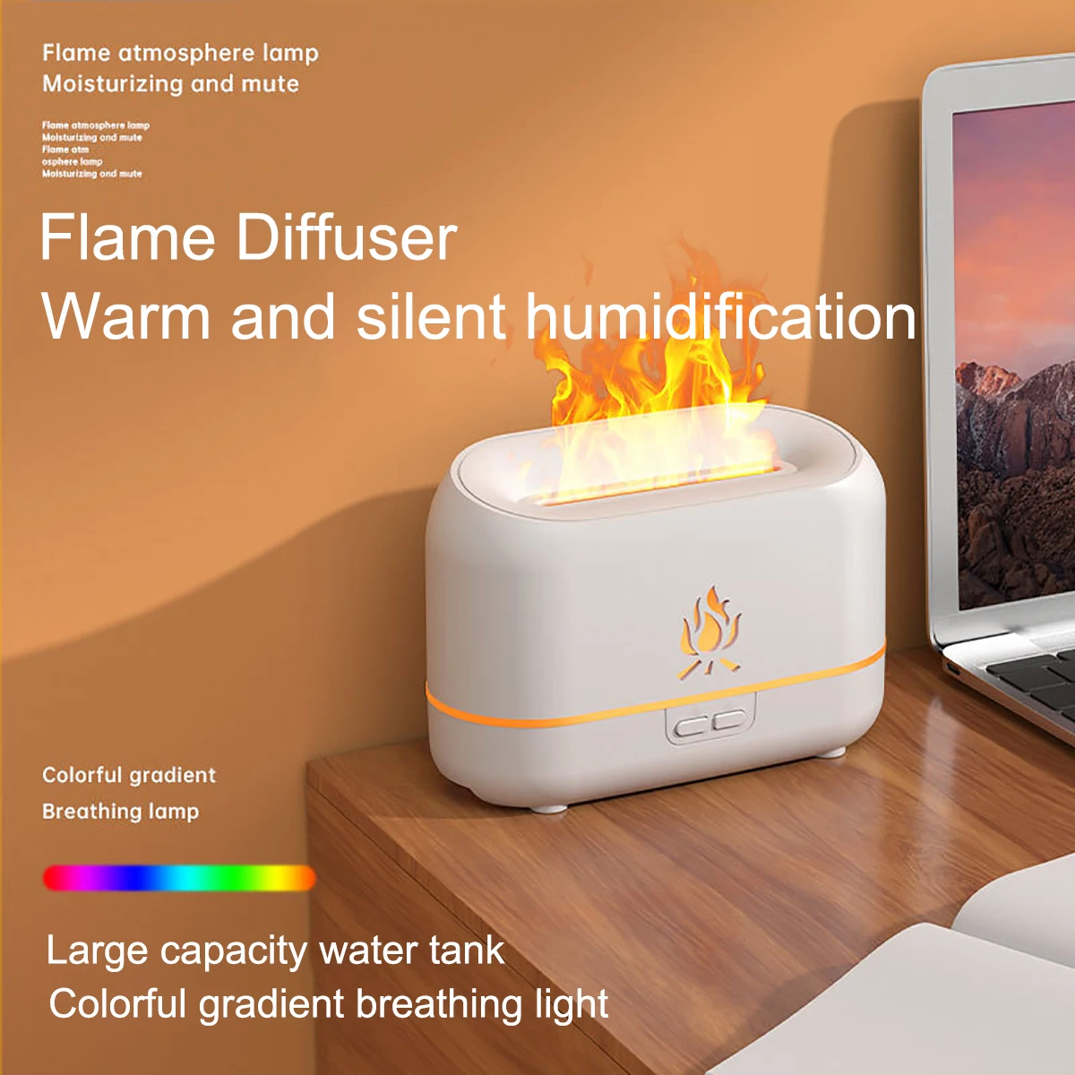 RGB Flame Aroma Diffuser Humidifier USB Desktop Simulation Night Light Aromatherapy Purifier Air for Bedroom With 7 Colors