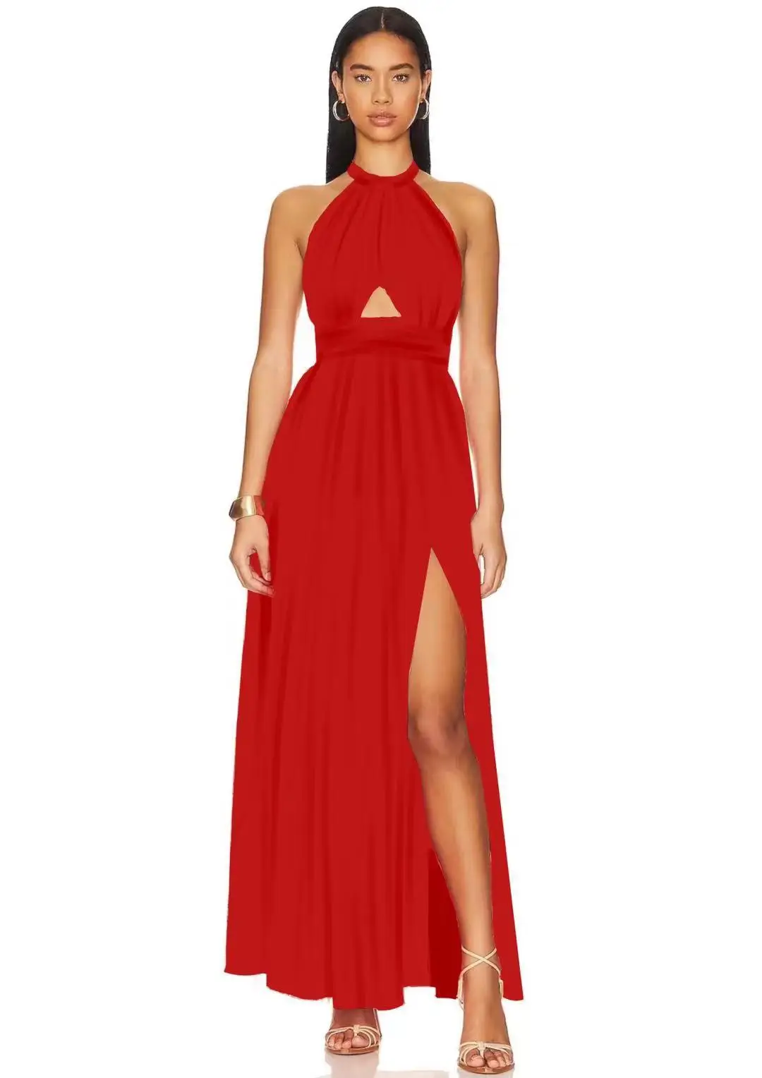 

Women Sexy Halter Birthday Party Dress Floral Print Sleeveless Hight Split Red Black Cocktail Prom Dresses New Maxi Evening Robe