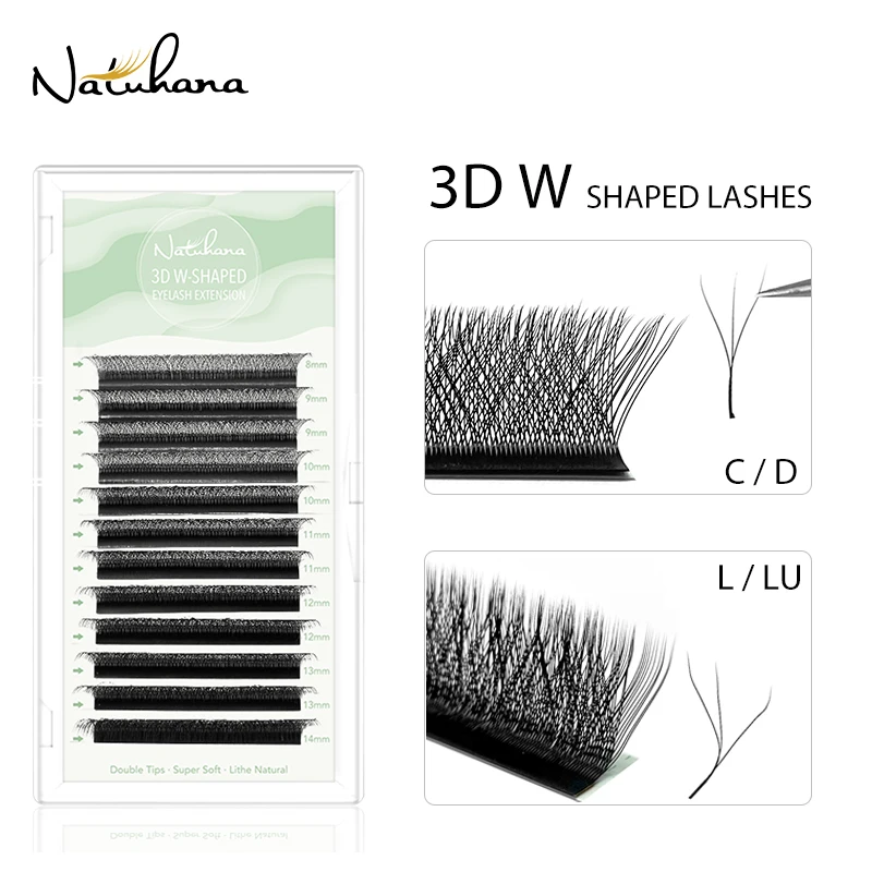 

NATUHANA 3D W-Shaped Eyelash Extension C D L LU(M) Curl Individual Mink Lashes High Quality 3D Clover W Shape Volume Fans