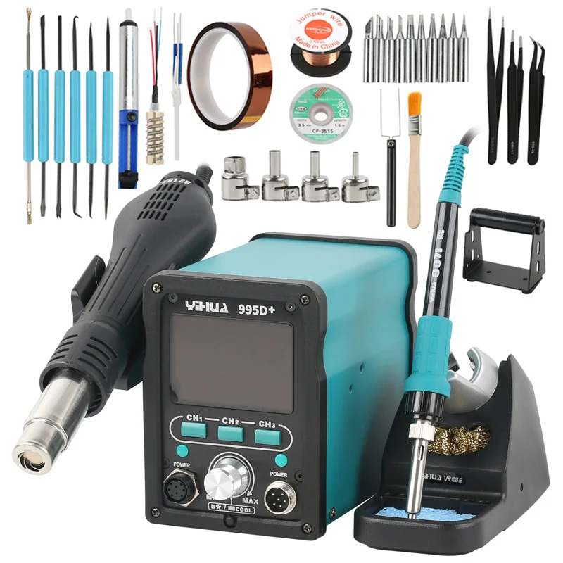 Yihua 995d 2 In1 Hot Air Rework Station Soldering Station Soldering Iron Set +tweezers For