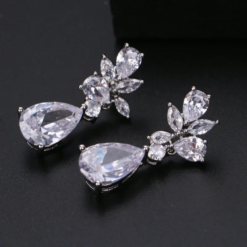 Romantic Bridal Wedding Cubic Zircon Dangle Drop Earrings With Silver Color Party Earrings drop earrings dangle earrings