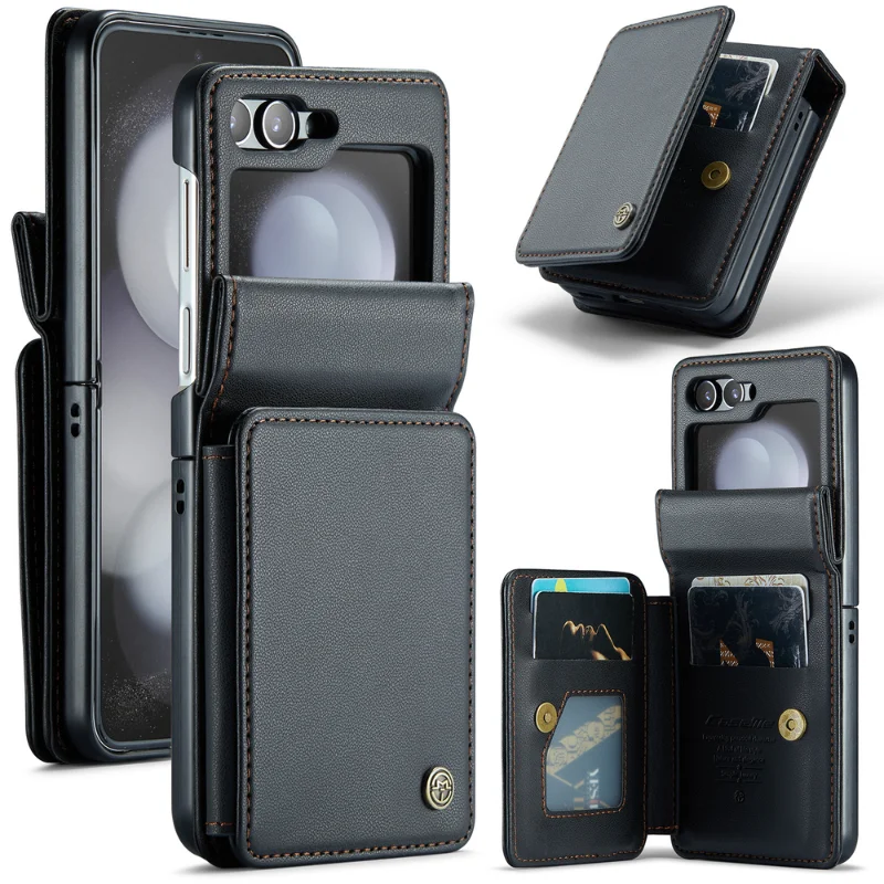 

Leather Wallet Card Holder Slots Phone Case For Samsung Galaxy Z Flip 5 PU Double Folding Hard Shockproof Slim Cover