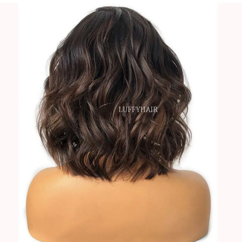 Malaysian Short Wave Full Lace Wigs with Baby Hair 14inch 180% Density Water Wave Full Lace Human Hair Wigs For Women